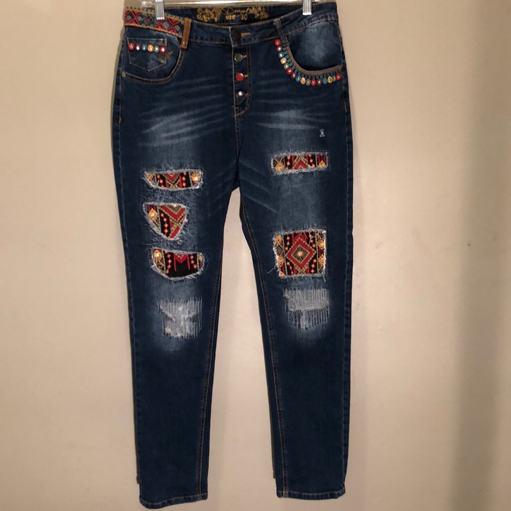 Desigual Boyfriend Exotic Patchwork Jeans Size 30